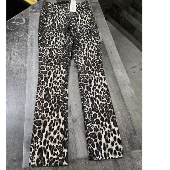Alice + Olivia Connley Fitted Slim Pants in Brown Animal Print Pants Size 0 - Picture 1 of 12